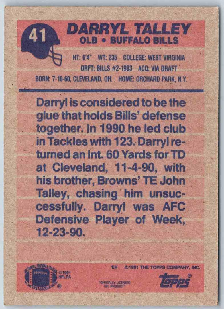 1991 Topps Football Darryl Talley