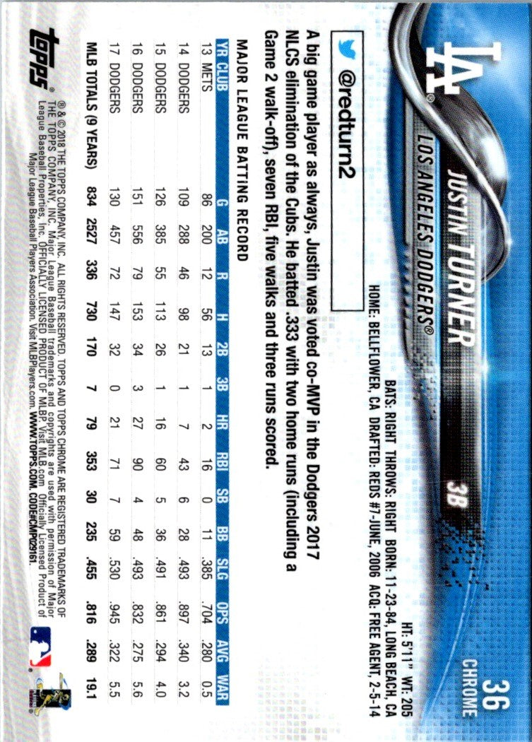 2018 Topps Chrome Justin Turner