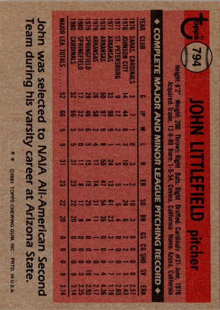 1981 Topps Traded John Littlefield