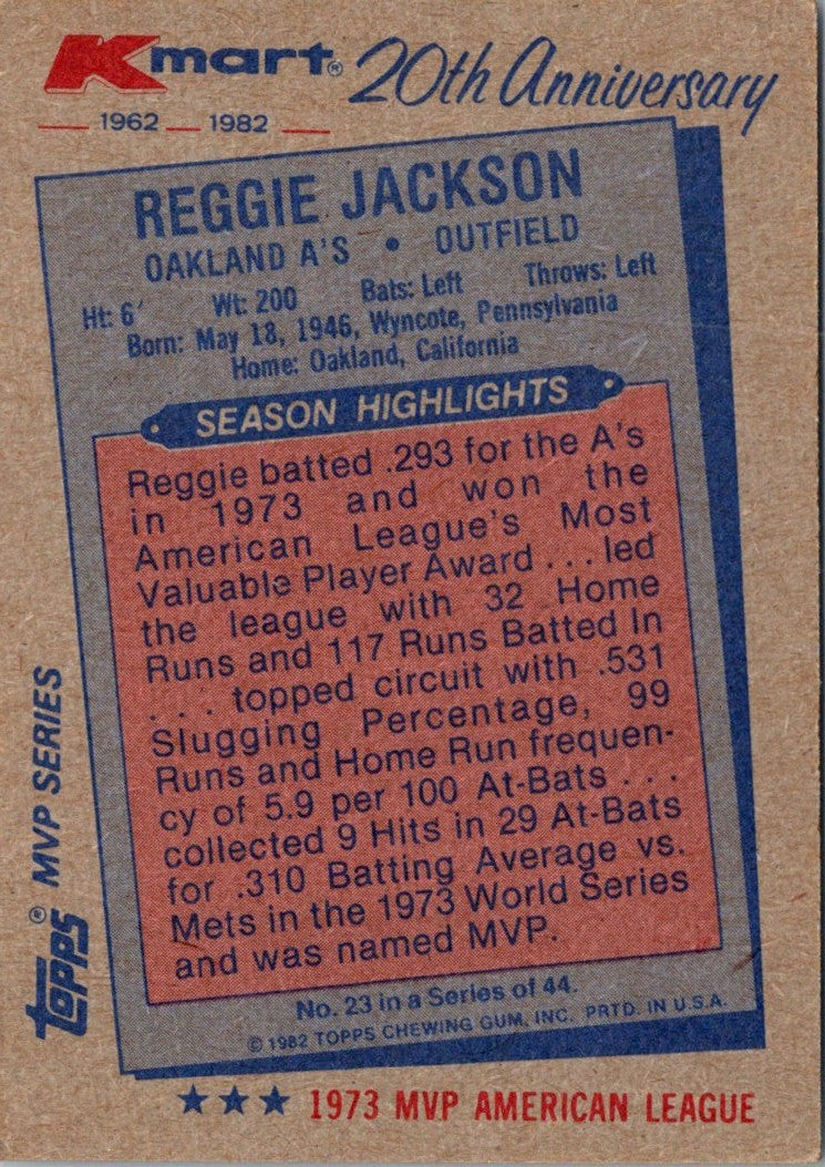 1982 Topps Kmart 20th Anniversary Reggie Jackson