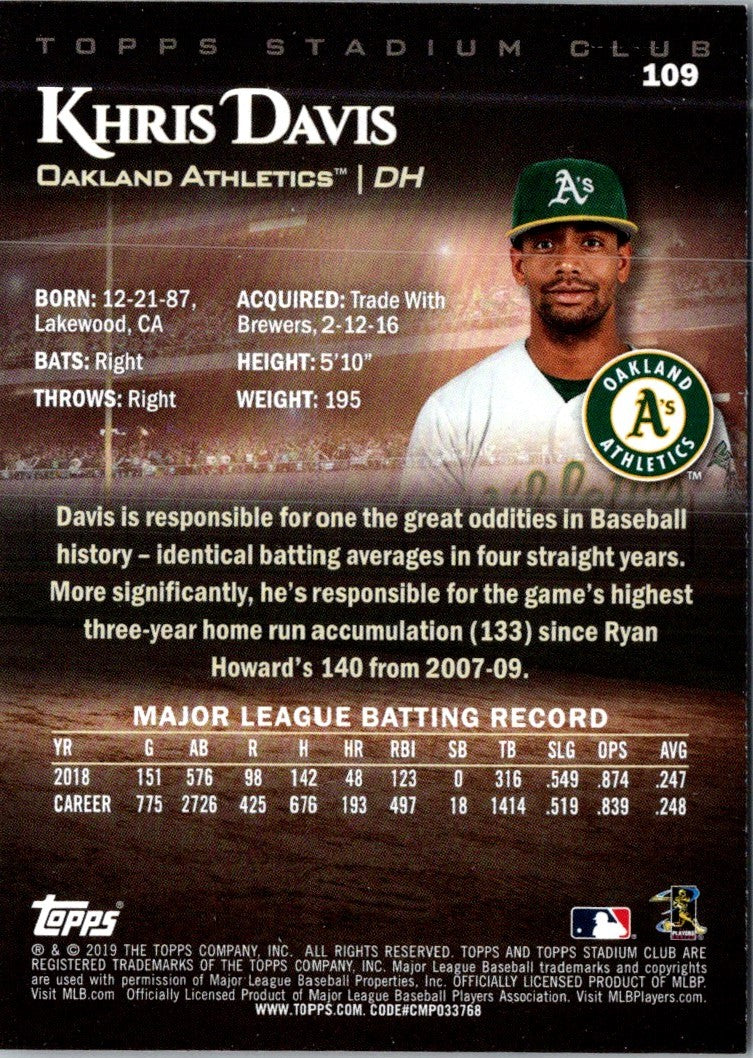 2019 Stadium Club Khris Davis