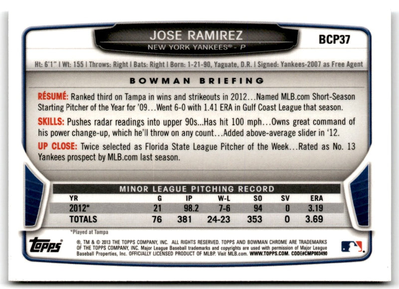 2013 Bowman Chrome Prospects Jose Ramirez