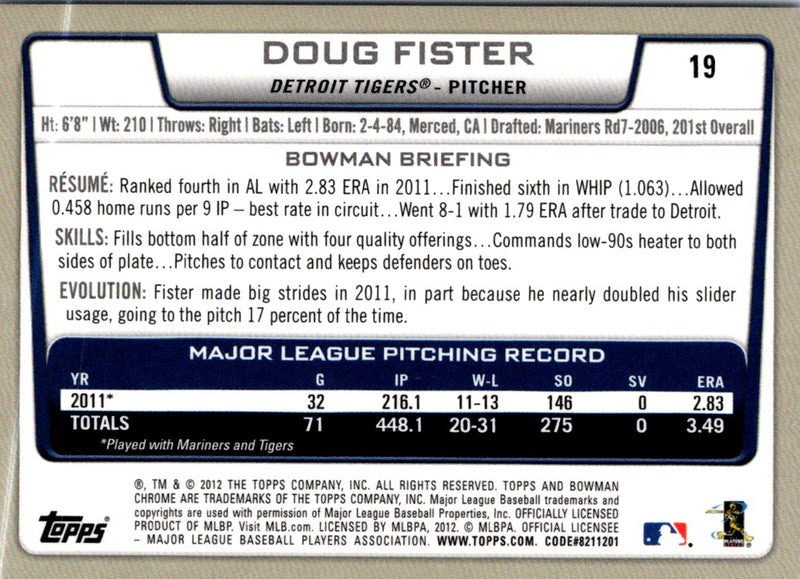 2012 Bowman Chrome Doug Fister