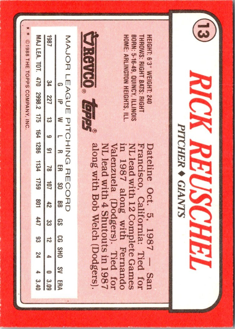 1988 Topps Revco League Leaders Rick Reuschel