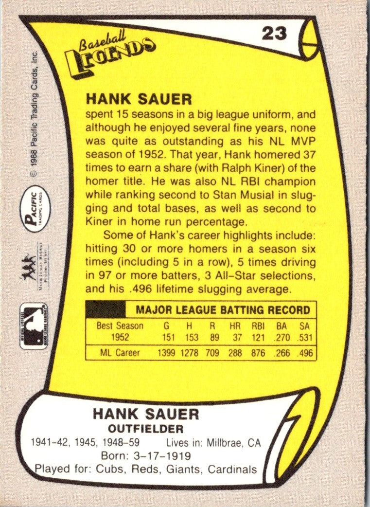 1988 Pacific Legends I Hank Sauer