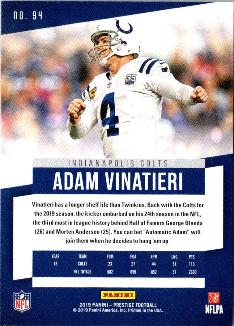 2019 Panini Prestige Adam Vinatieri