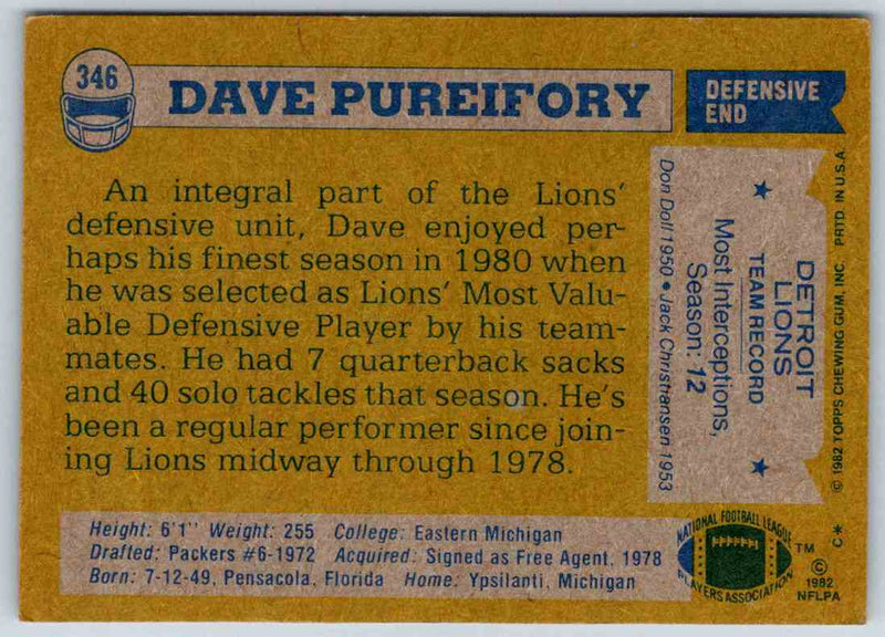 1982 Topps Dave Pureifory