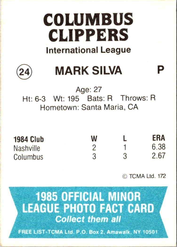 1985 TCMA Columbus Clippers Mark Silva