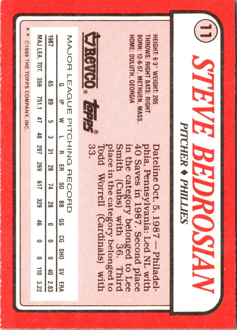 1988 Topps Revco League Leaders Steve Bedrosian