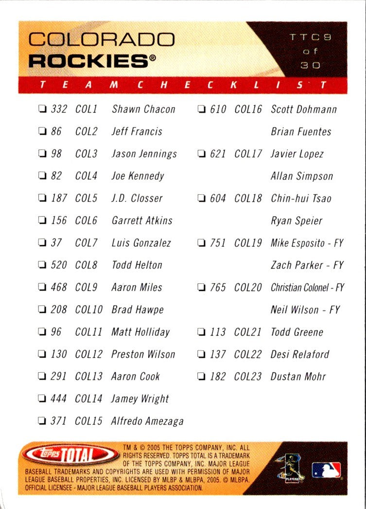 2005 Topps Total Team Checklists Todd Helton
