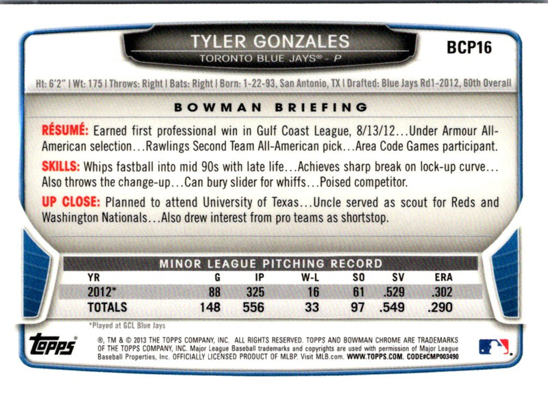 2013 Bowman Chrome Prospects Tyler Gonzales