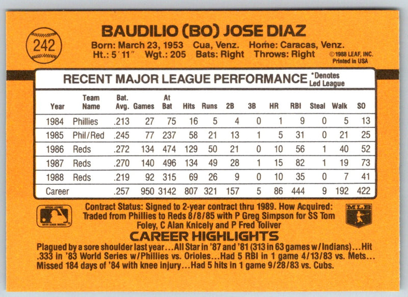 1989 Donruss Bo Diaz