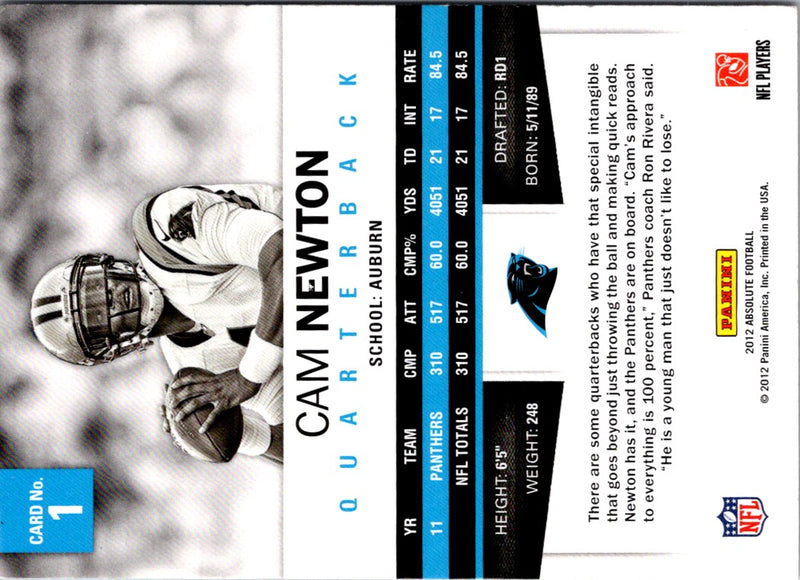 2012 Panini Absolute Cam Newton