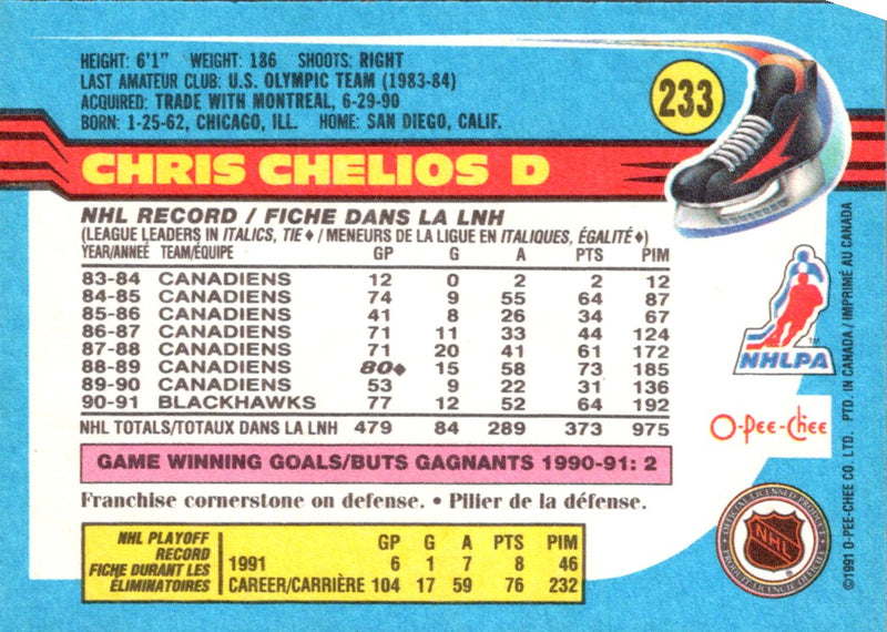 1991 O-Pee-Chee Chris Chelios