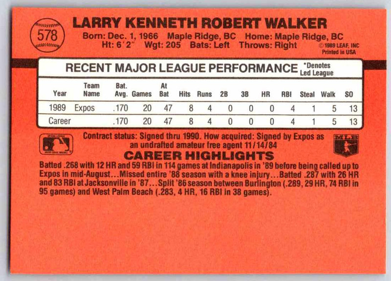 1990 Donruss Larry Walker 1