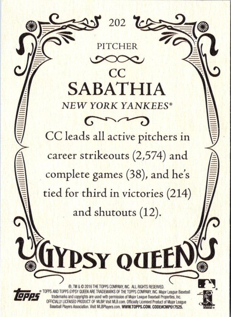 2016 Topps Gypsy Queen CC Sabathia