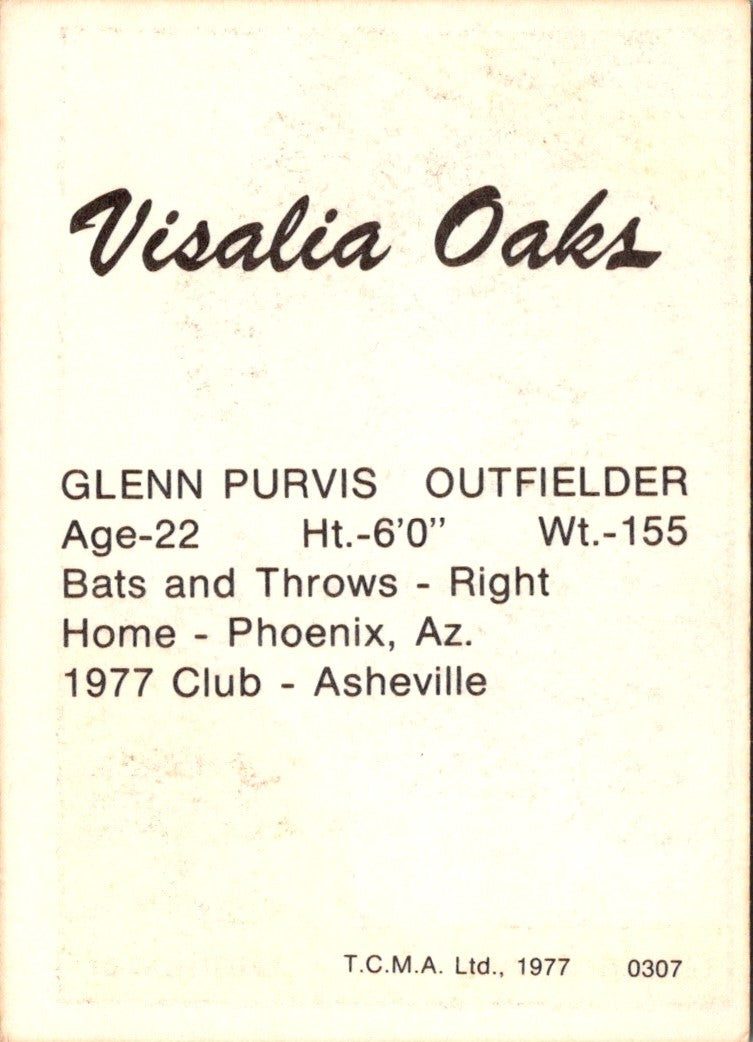 1977 TCMA Visalia Oaks Glenn Purvis