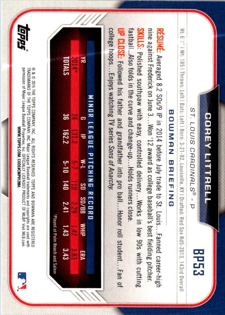 2015 Bowman Prospects Corey Littrell