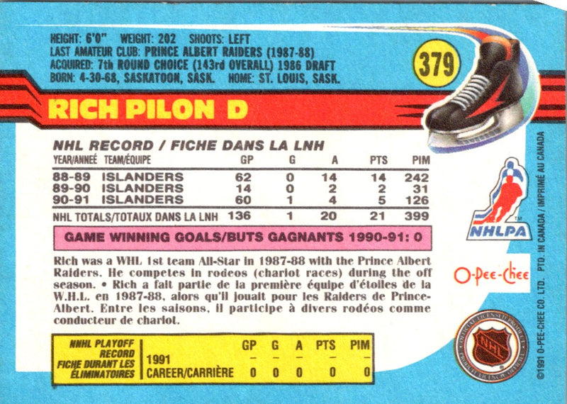 1991 O-Pee-Chee Rich Pilon