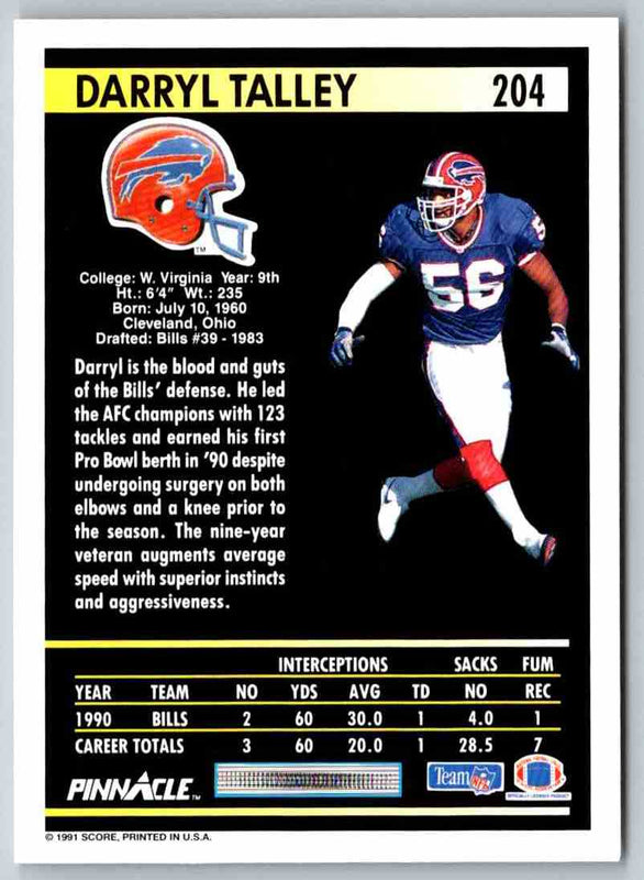 1991 Pinnacle Darryl Talley #204