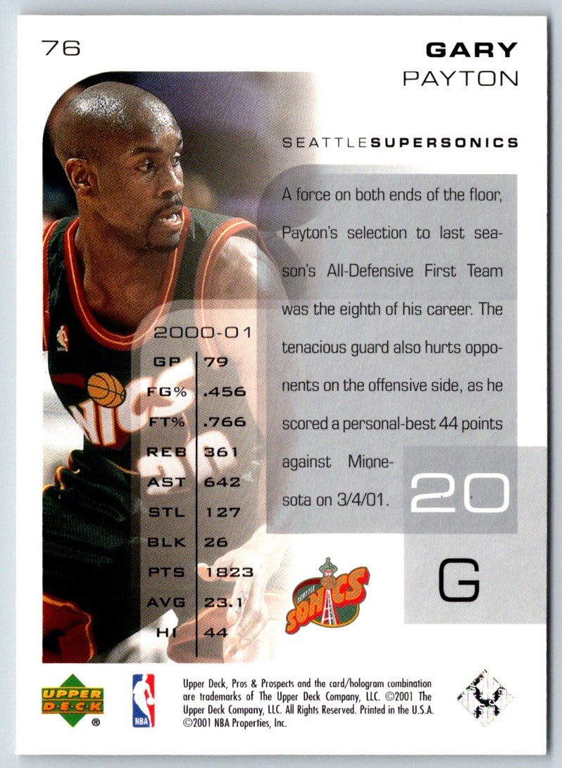 2001 Upper Deck Pros & Prospects Gary Payton