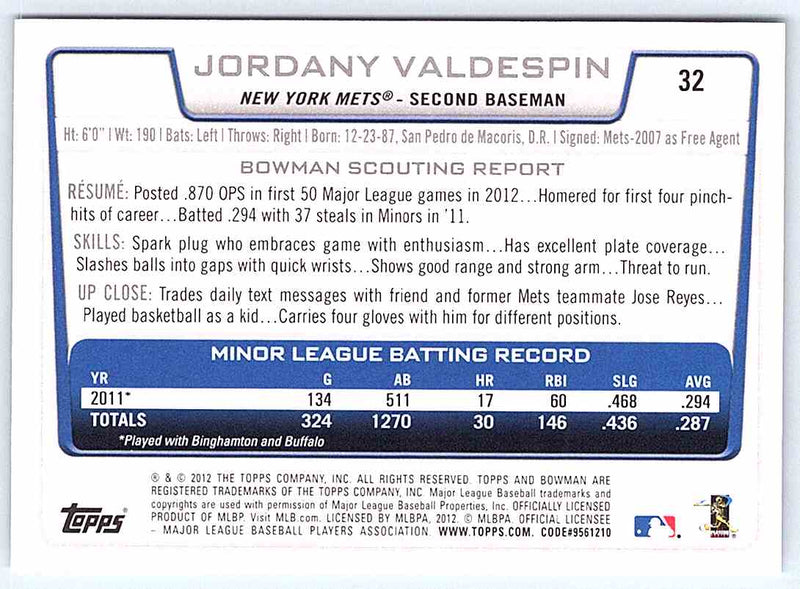 2012 Bowman Jordany Valdespin