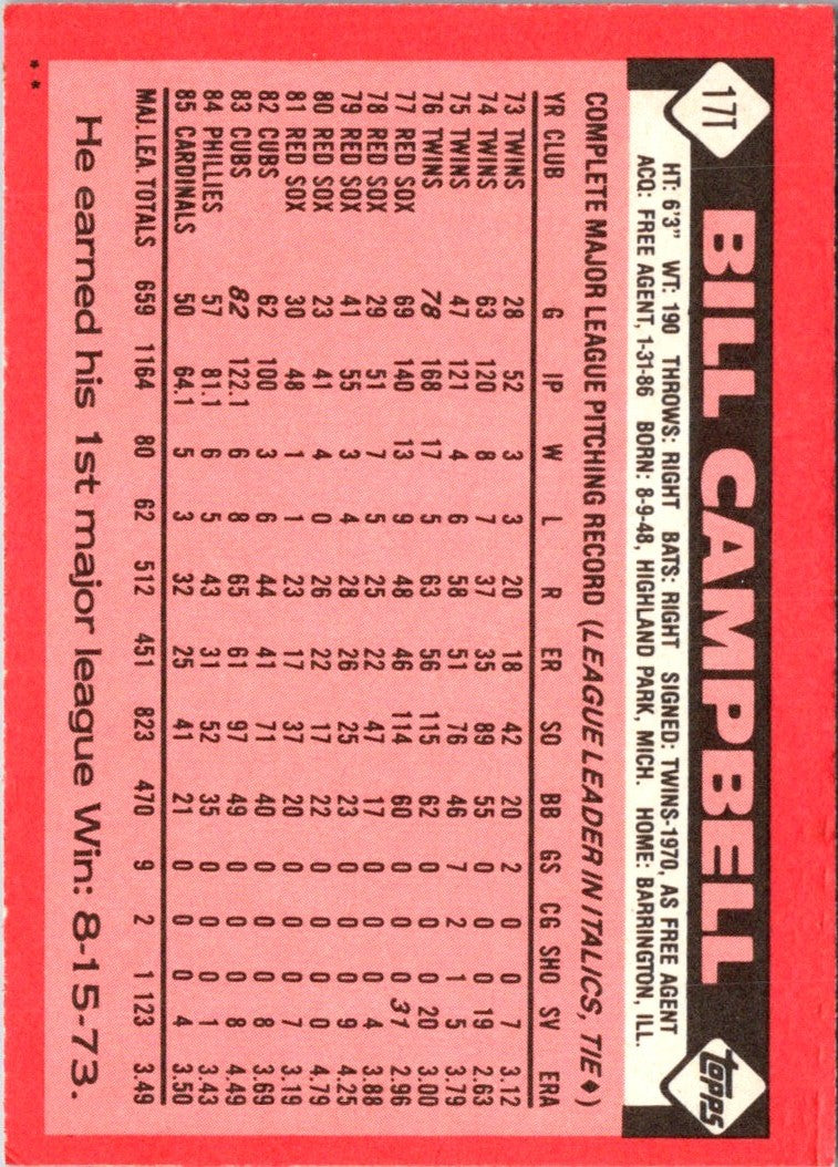 1986 Topps Traded Bill Campbell