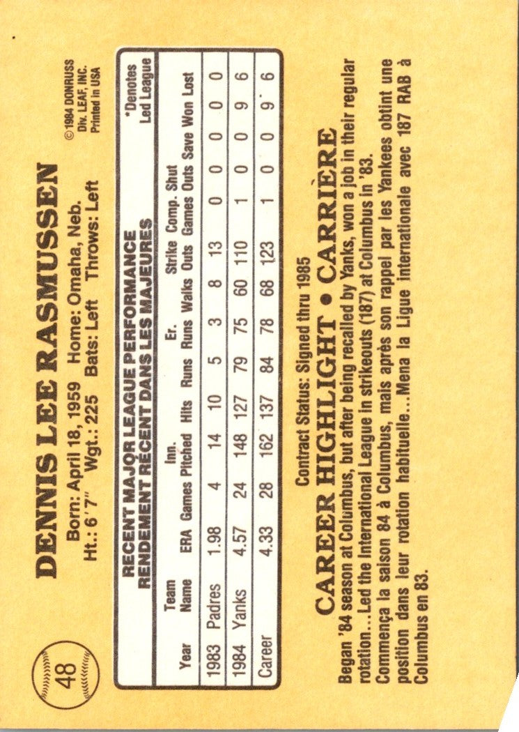 1985 Leaf Dennis Rasmussen