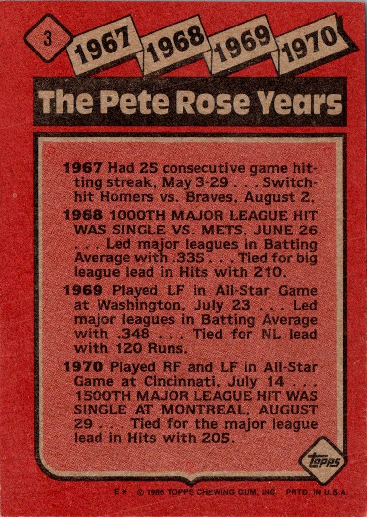 1986 Topps Rose Special: '67-'70