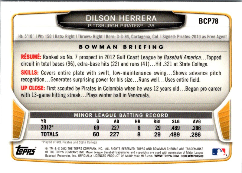 2013 Bowman Chrome Prospects Dilson Herrera