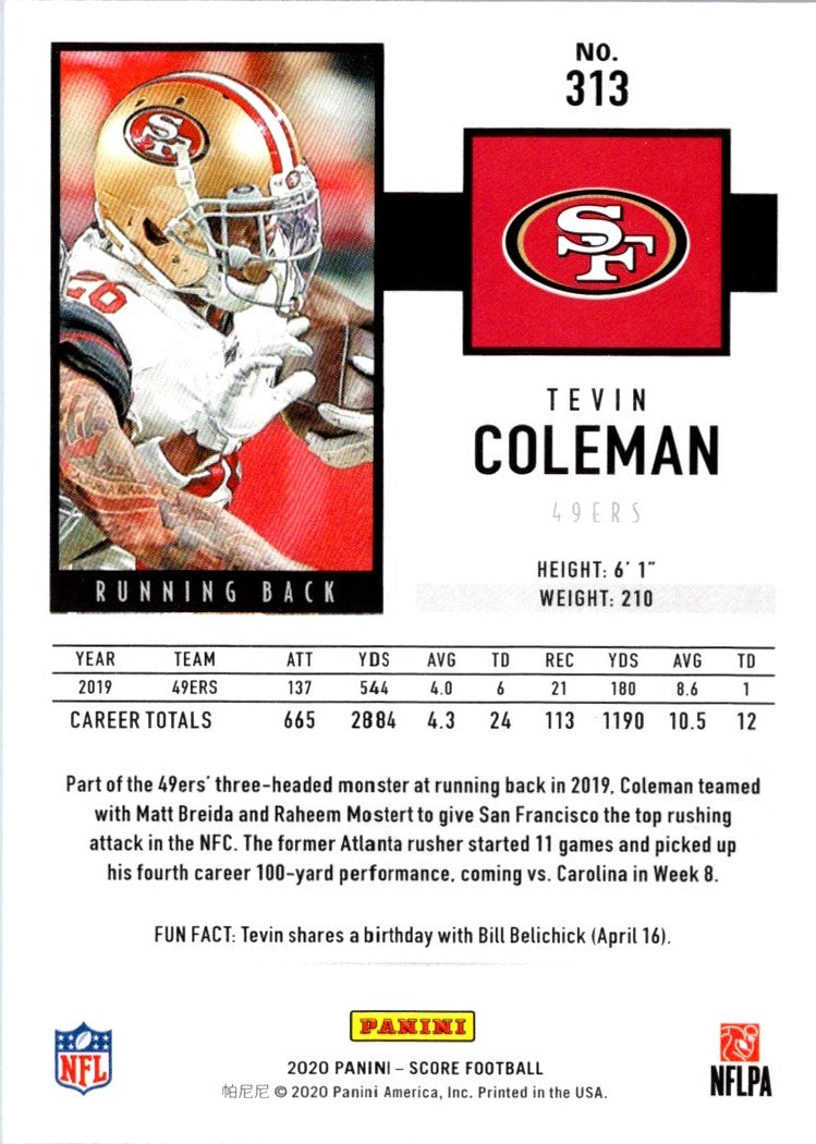 2020 Score Tevin Coleman