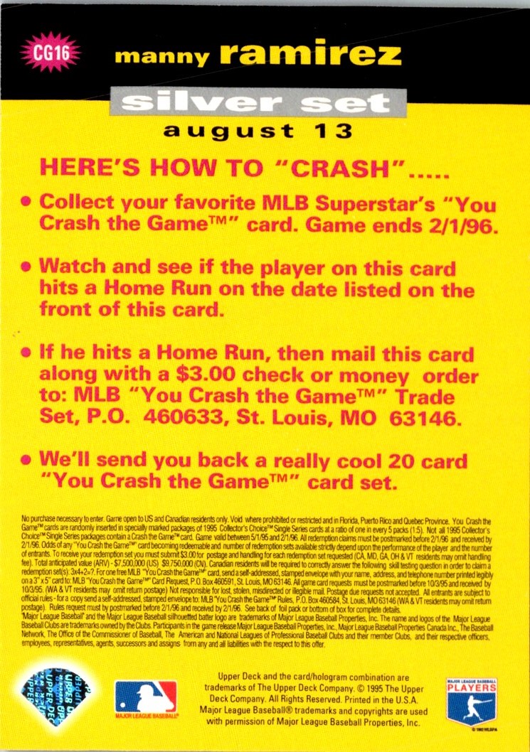 1995 Collector's Choice You Crash the Game Manny Ramirez