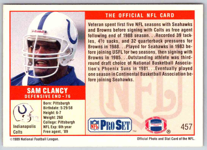 1989 NFL Proset Sam Clancy