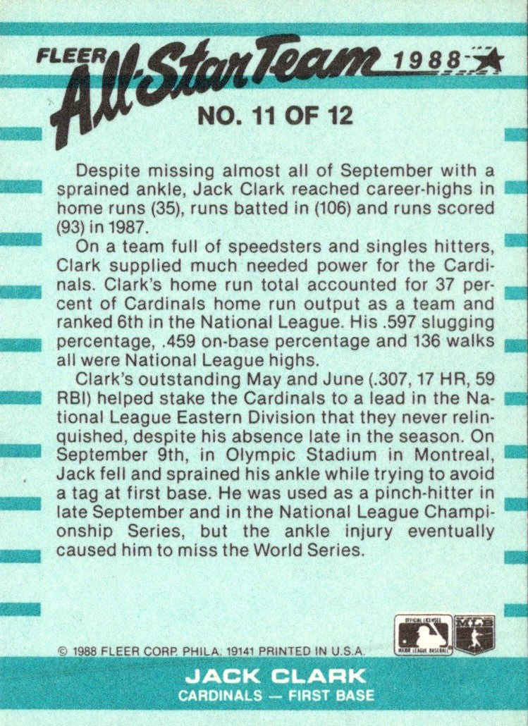 1988 Fleer All-Stars Jack Clark