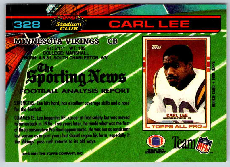 1991 Topps Stadium Club Football Carl Lee