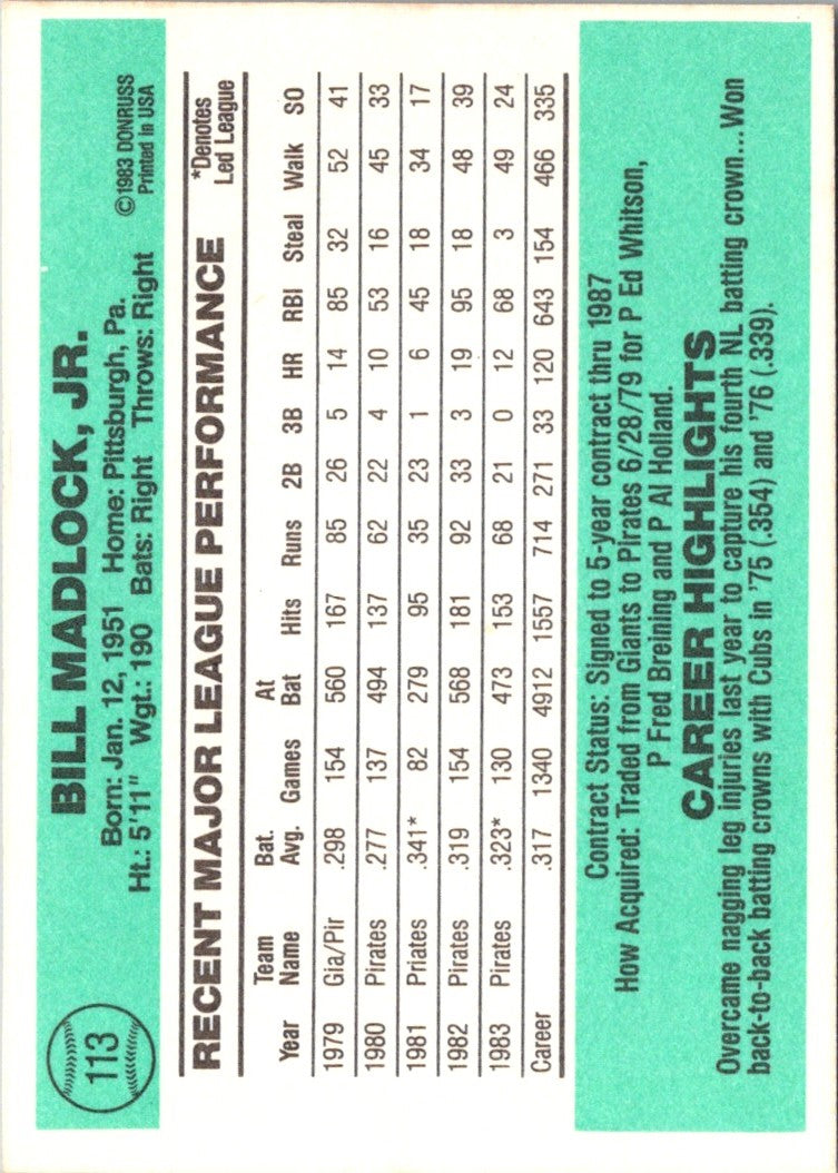 1984 Donruss Bill Madlock