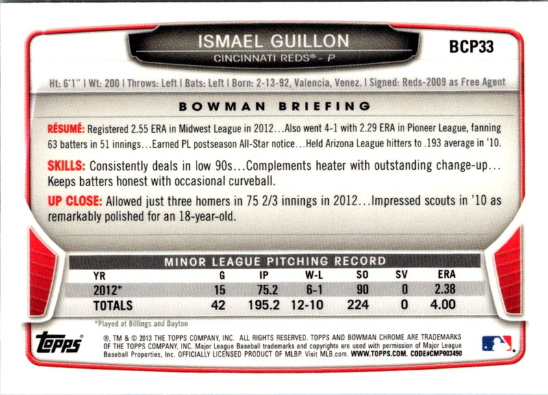 2013 Bowman Chrome Prospects Ismael Guillon