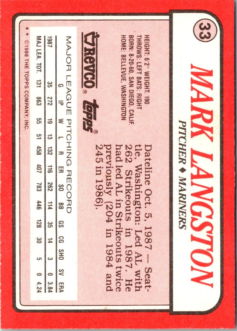 1988 Topps Revco League Leaders Mark Langston