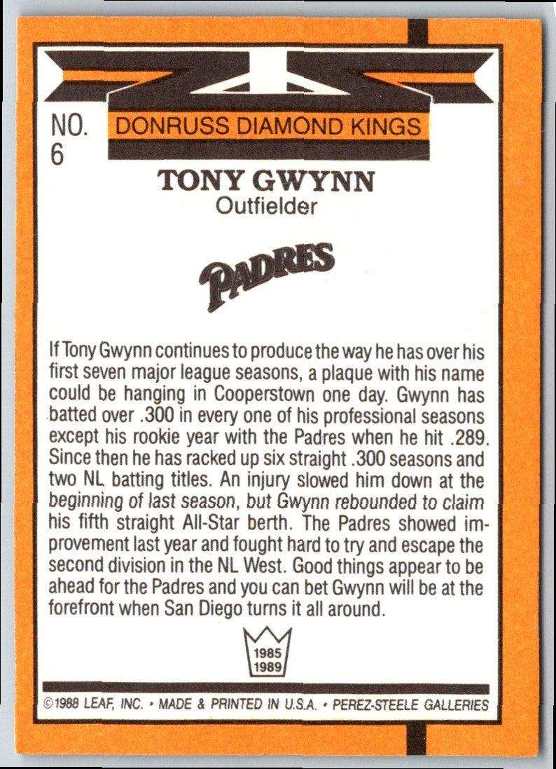 1989 Donruss Diamond King Tony Gwynn