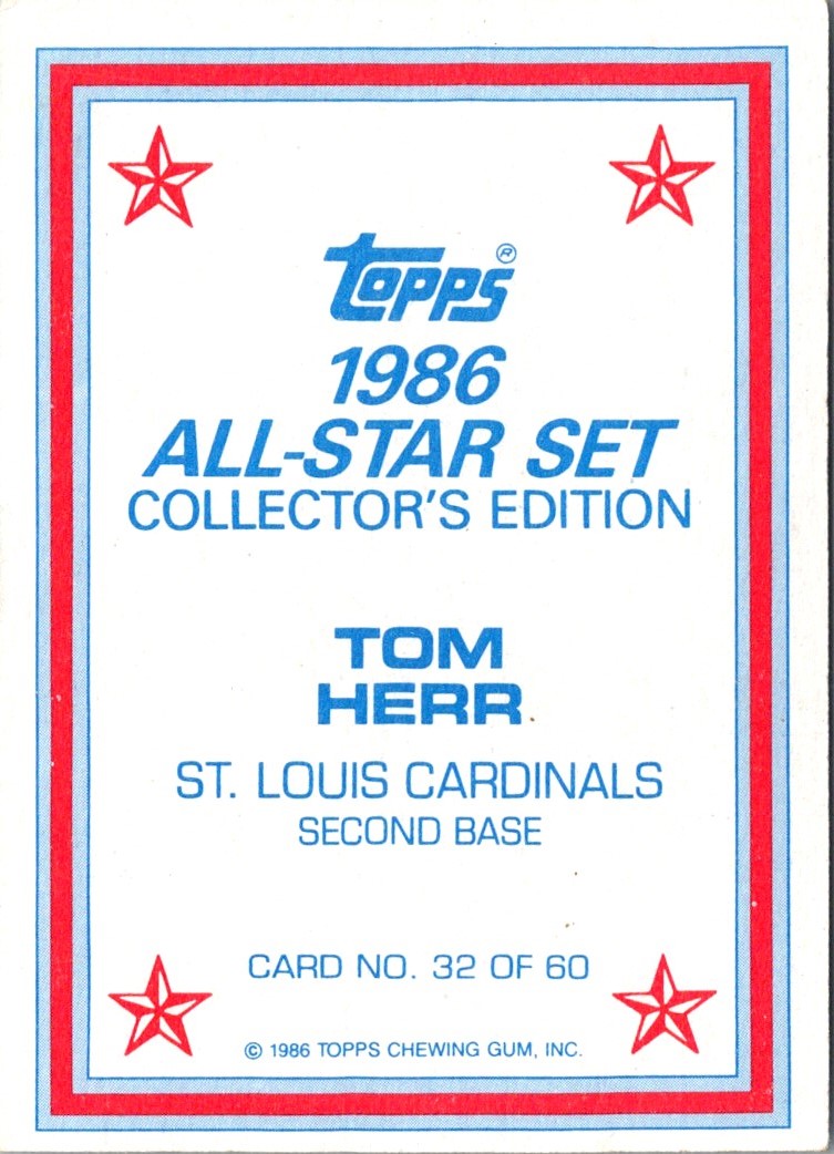 1986 Topps Glossy Send-Ins Tom Herr