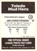 1982 TCMA Toledo Mud Hens Jim Christensen