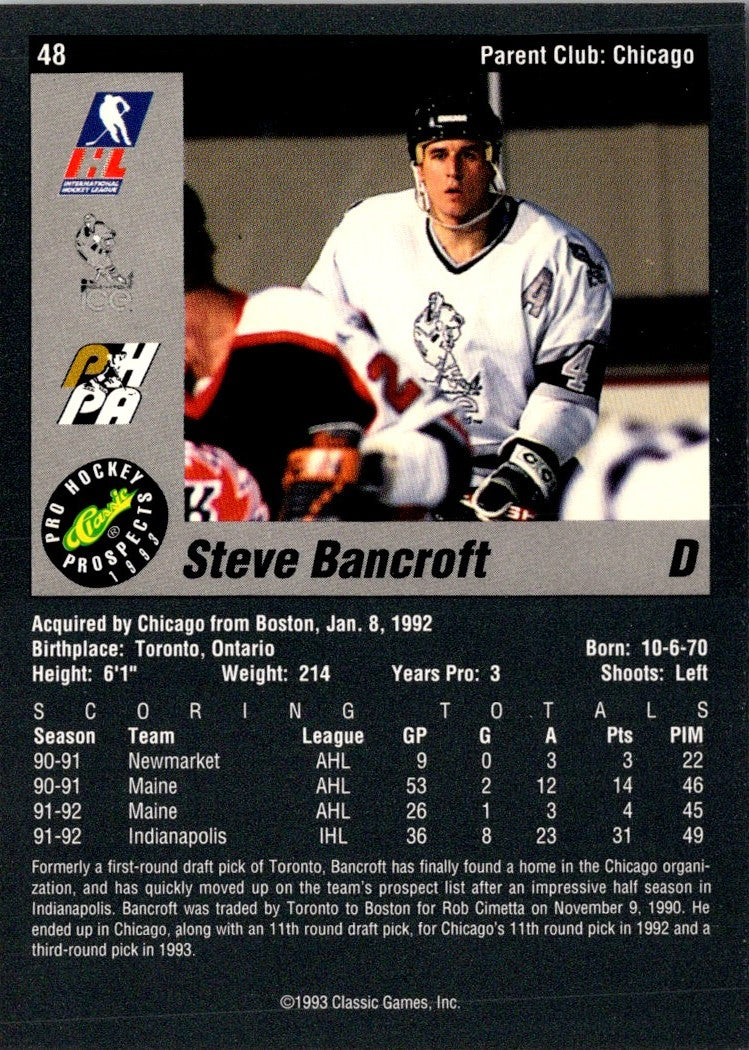 1993 Classic Pro Prospects Steve Bancroft