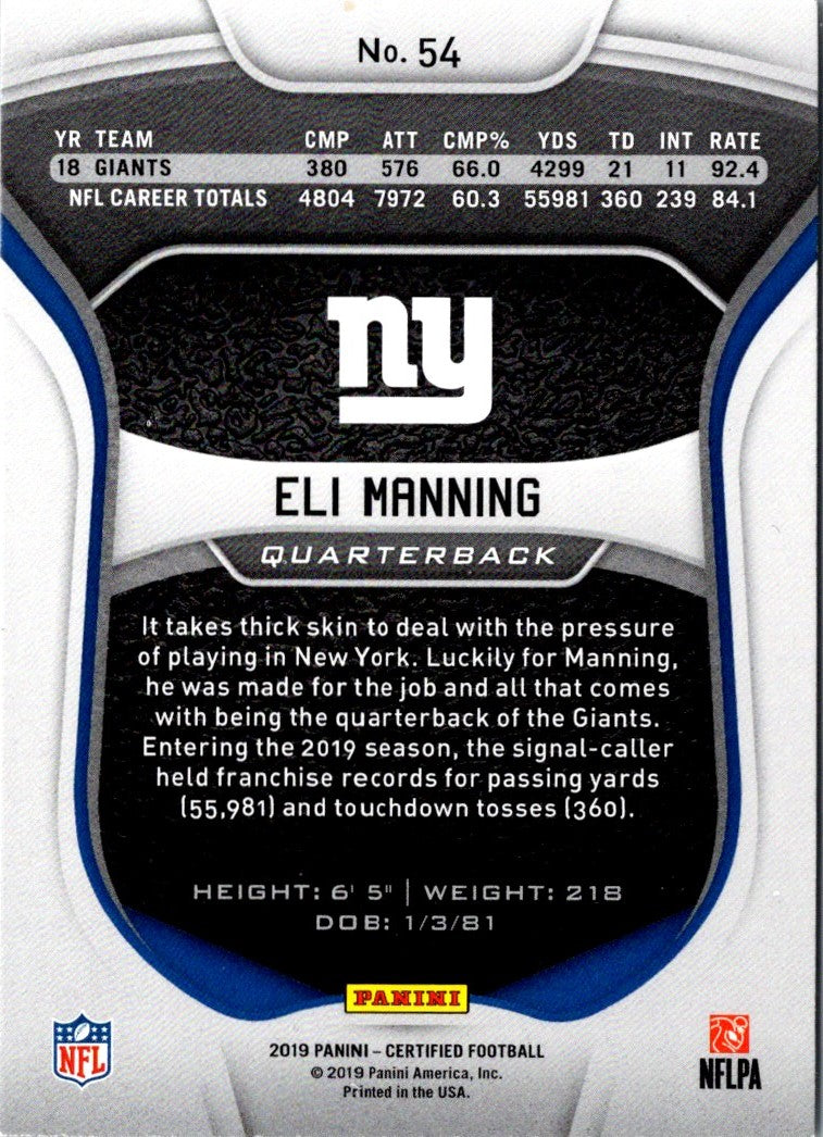 2019 Panini Certified Eli Manning