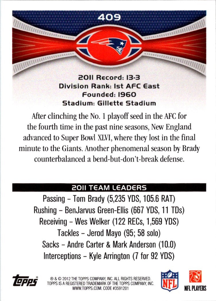 2012 Topps New England Patriots: Rob Gronkowski/Wes Welker