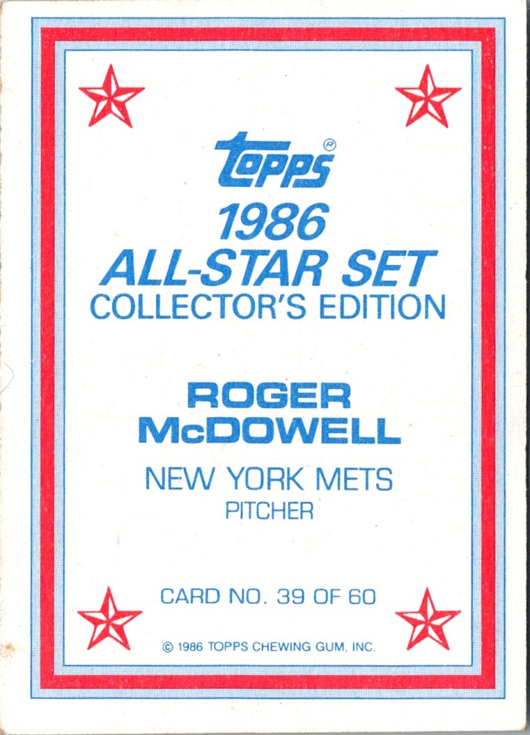 1986 Topps Glossy Send-Ins Roger McDowell