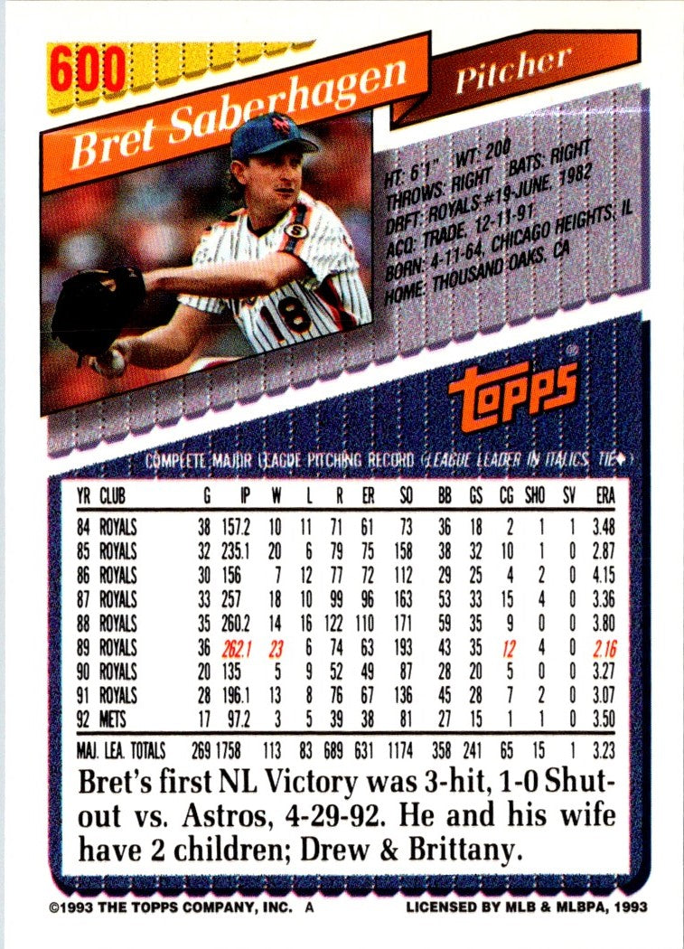 1993 Topps Gold Bret Saberhagen