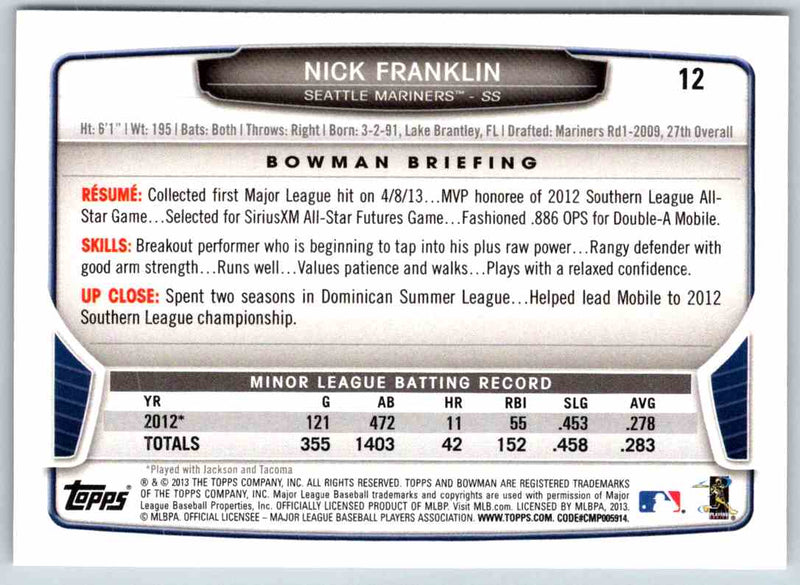 2013 Bowman Nick Franklin