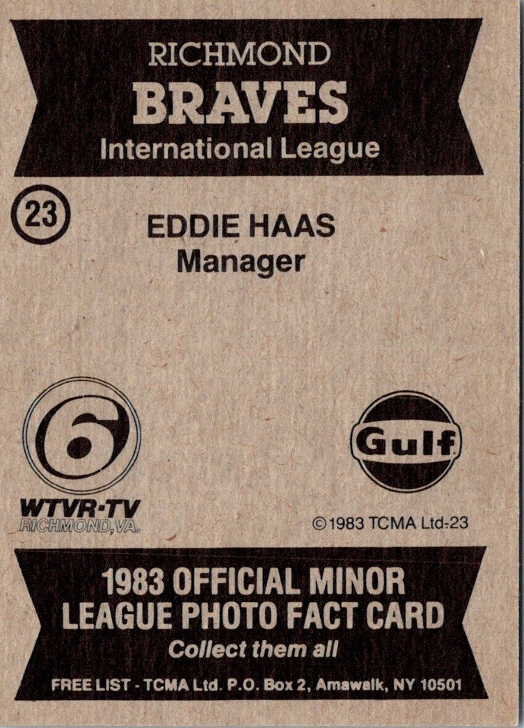 1983 TCMA Richmond Braves Eddie Haas