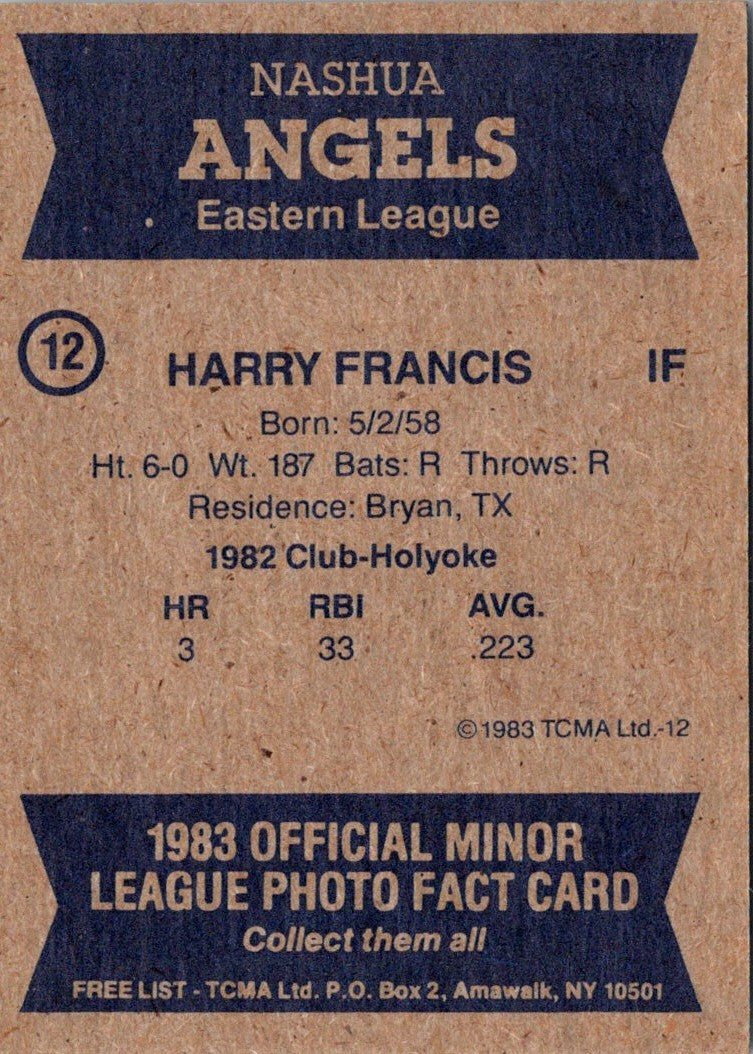 1983 TCMA Nashua Angels Harry Francis