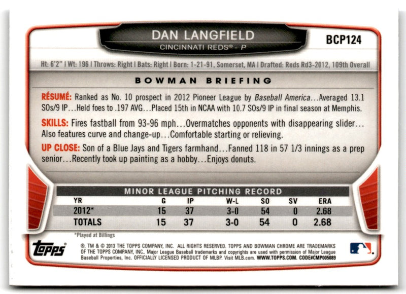 2013 Bowman Chrome Prospects Dan Langfield